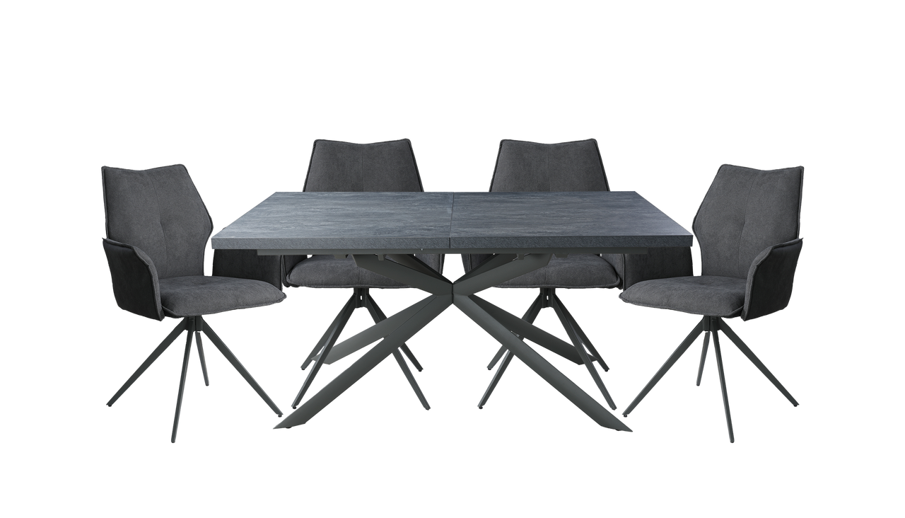 Bari 1.6m - 2m Extending Dining Table and 4 Swivel Chairs